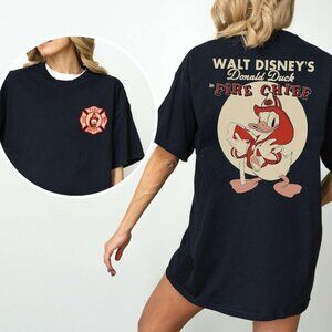 Disney Retro Donald Duck Fire Chief T-shirt, Firefighter Washed Shirts
